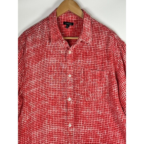 J Peterman Shirt Mens XL Red Dot Print Linen Short Sleeve Breathable Relaxed Fit - Picture 2 of 11